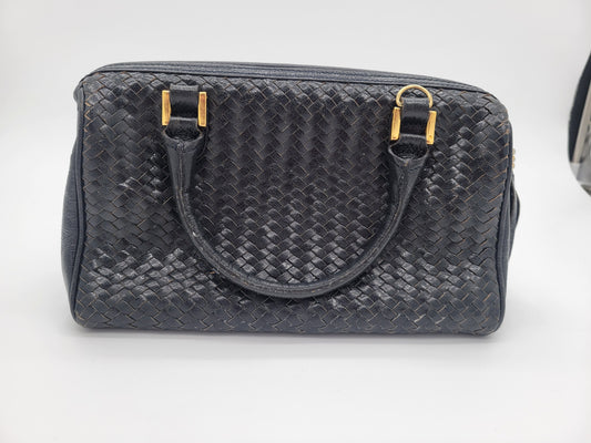 Vintage Fendi Woven Leather Mini Boston Bag