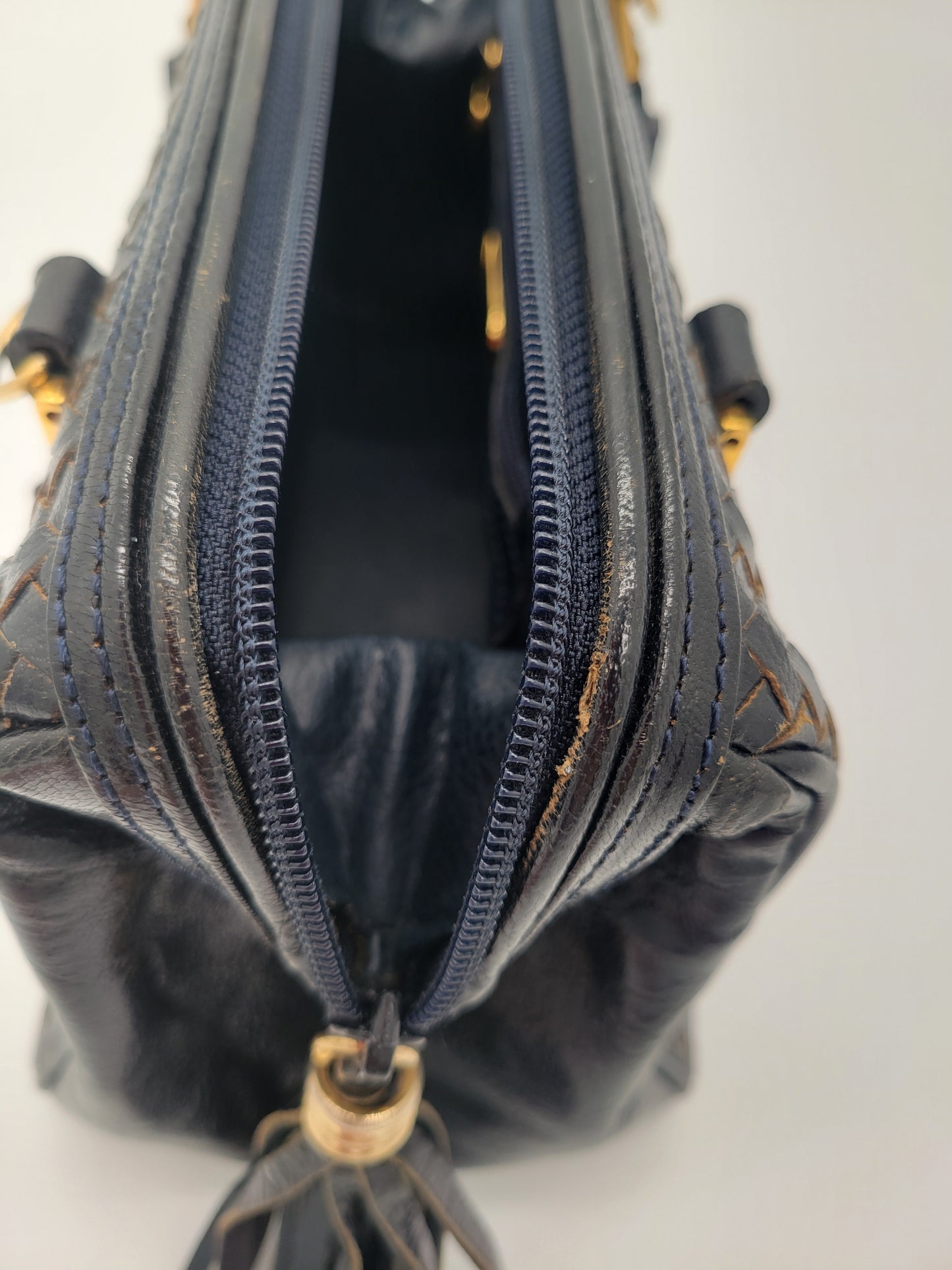 Vintage Fendi Woven Leather Mini Boston Bag
