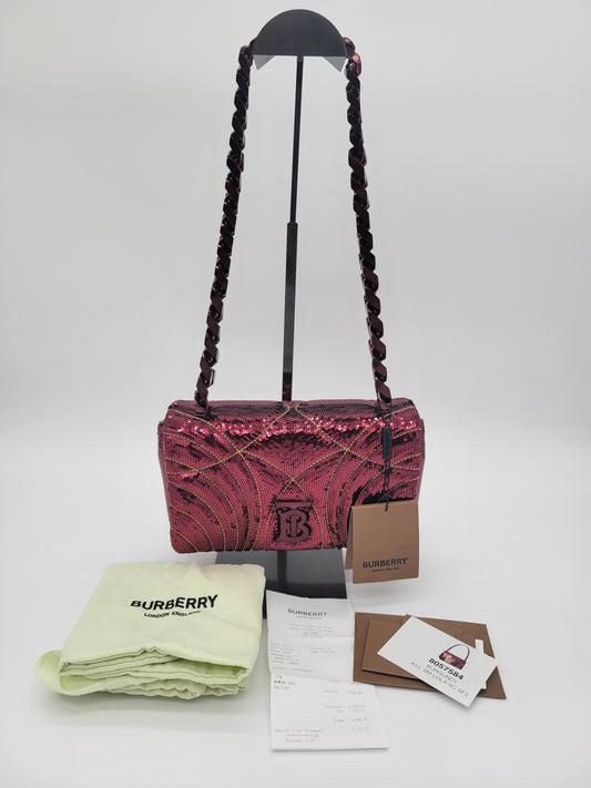 NWT Burberry Small Lola Quilted Sequin Chain Shoulder Bag in Burgundy: Limited Edition