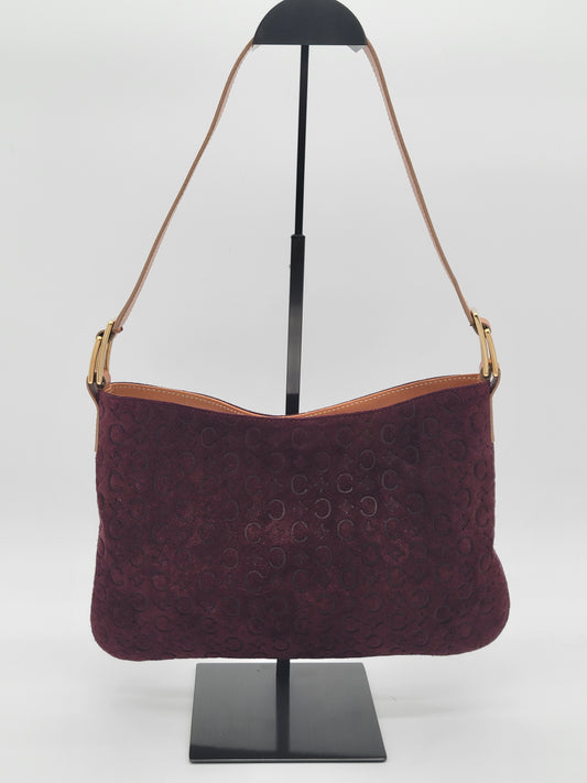 Vintage Céline C Macadam Suede Shoulder Bag · Burgundy