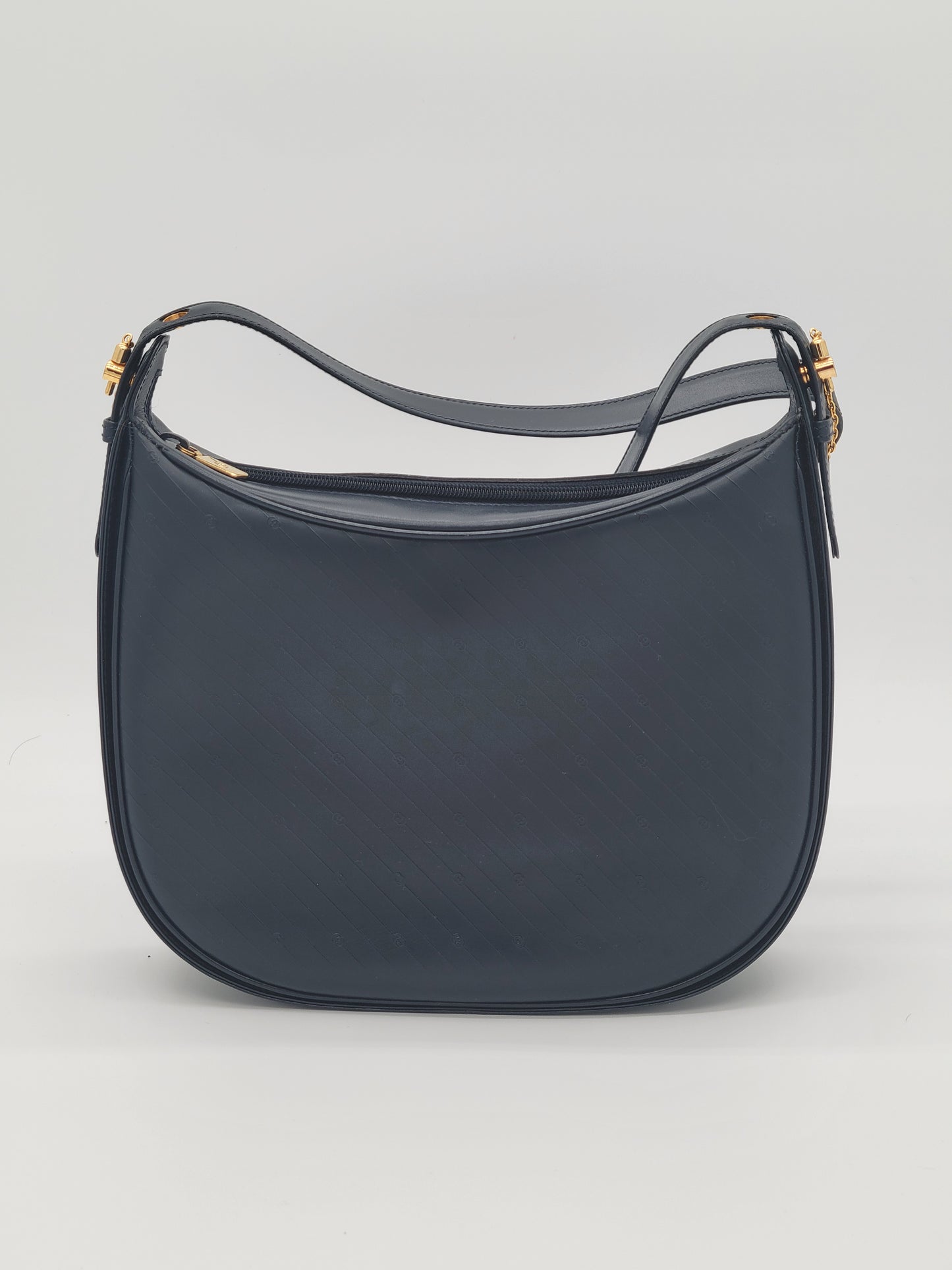 1985 Vintage Gucci Navy Leather Hobo Bag — Crest Stamp
