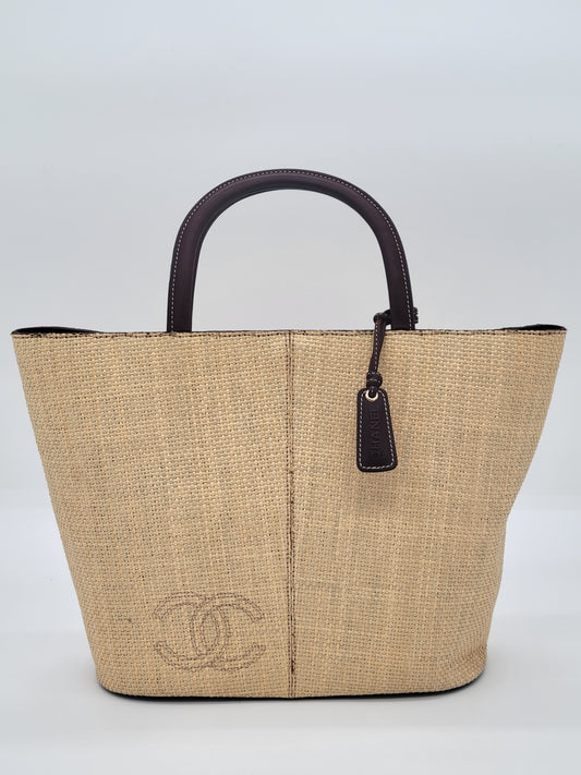 Vintage Chanel Raffia Top Handle Tote