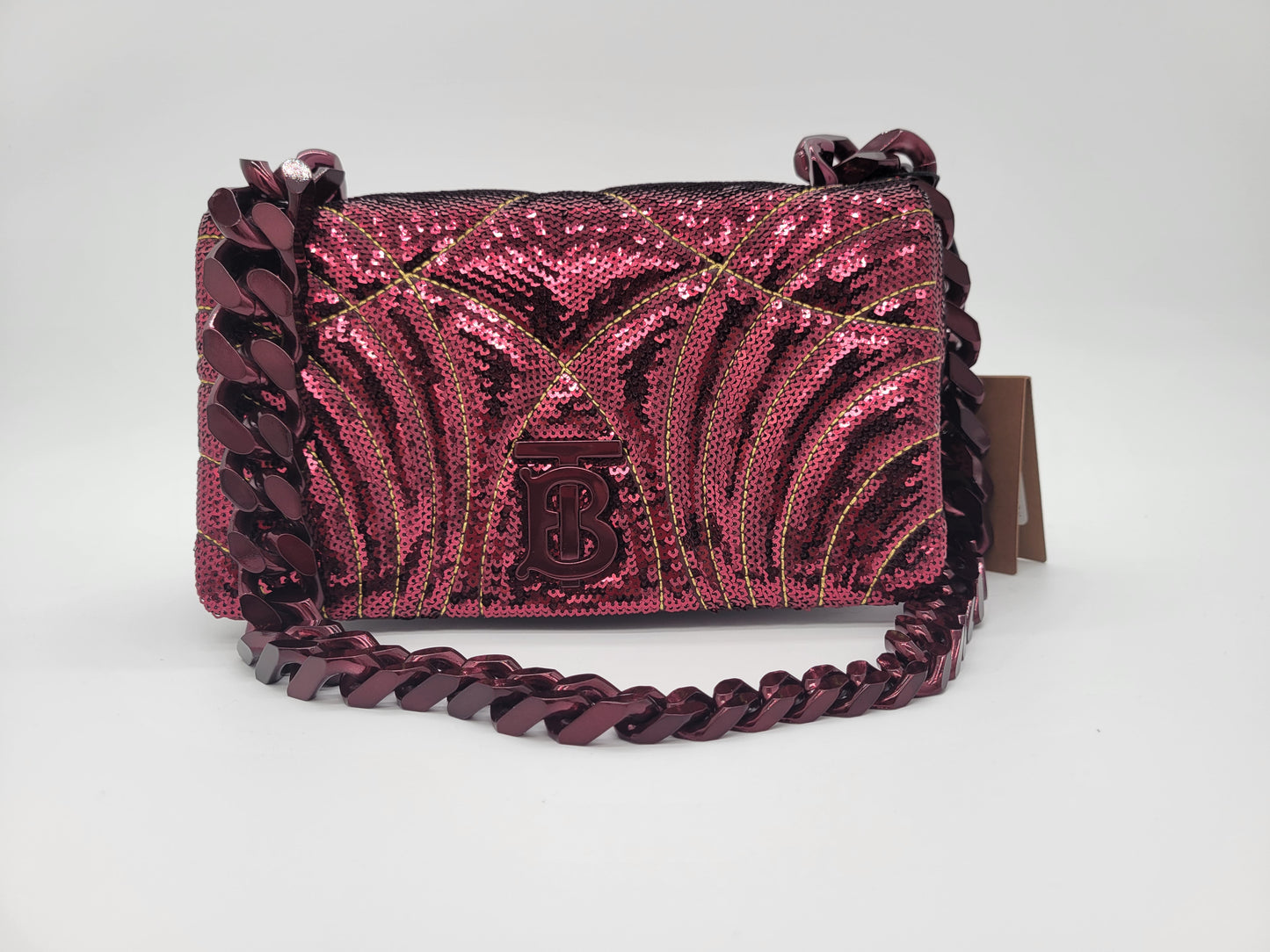 NWT Burberry Small Lola Quilted Sequin Chain Shoulder Bag in Burgundy: Limited Edition