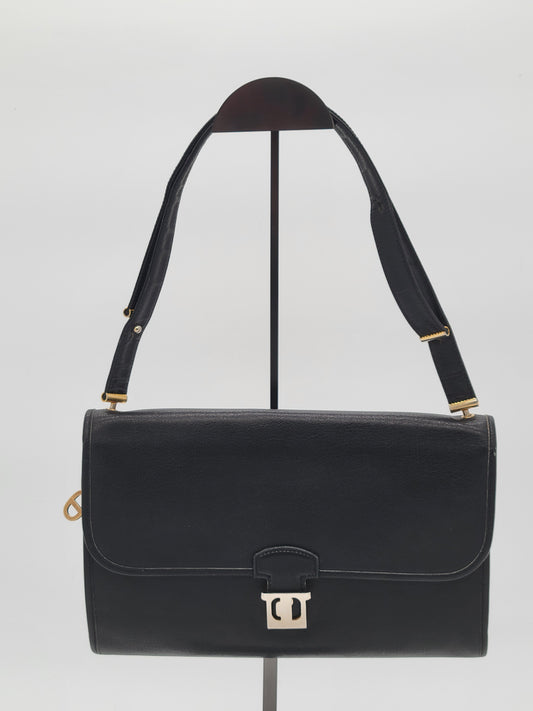 Vintage Christian Dior Black Leather Flap Shoulder Bag