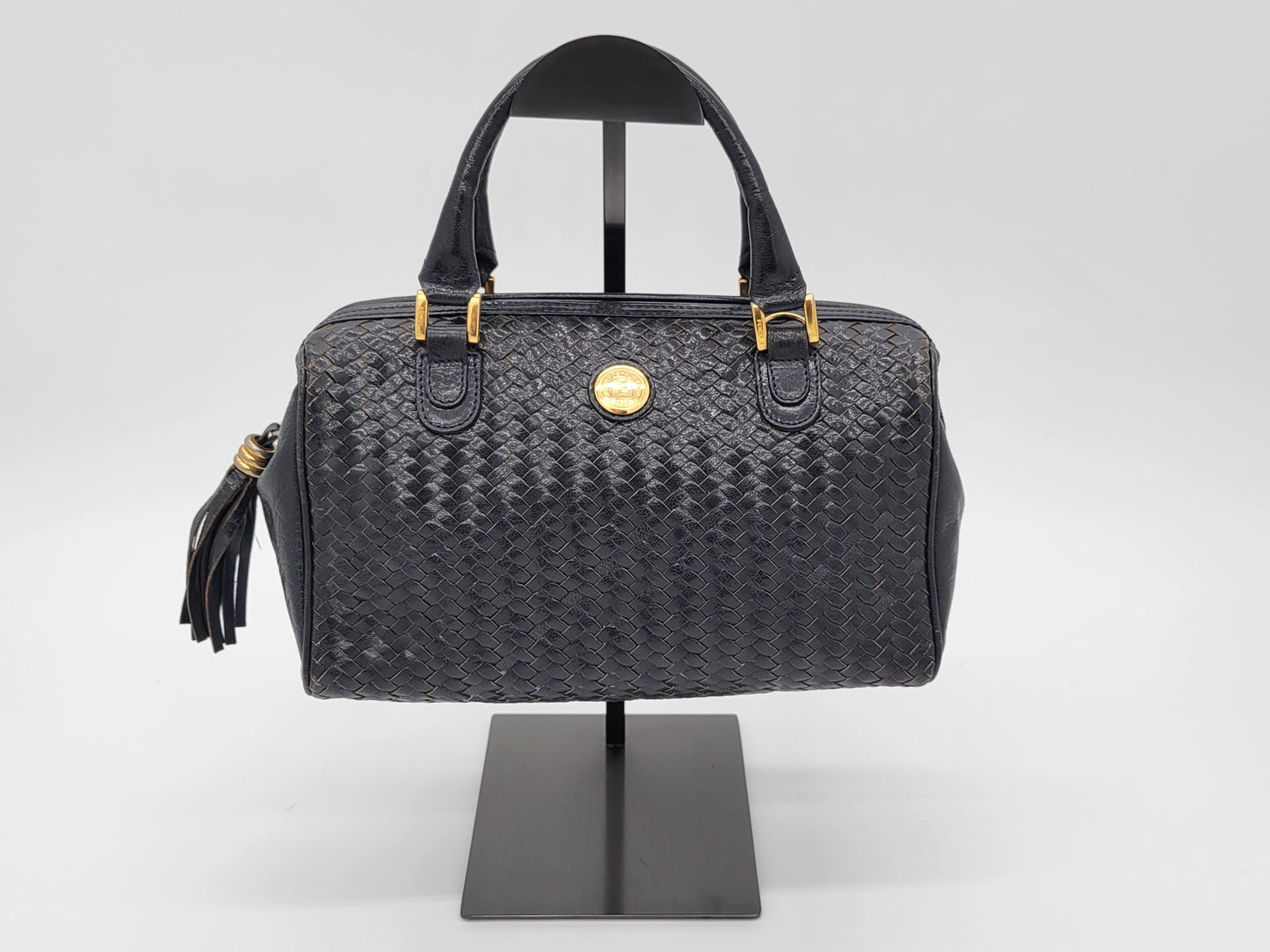 Vintage Fendi Woven Leather Mini Boston Bag