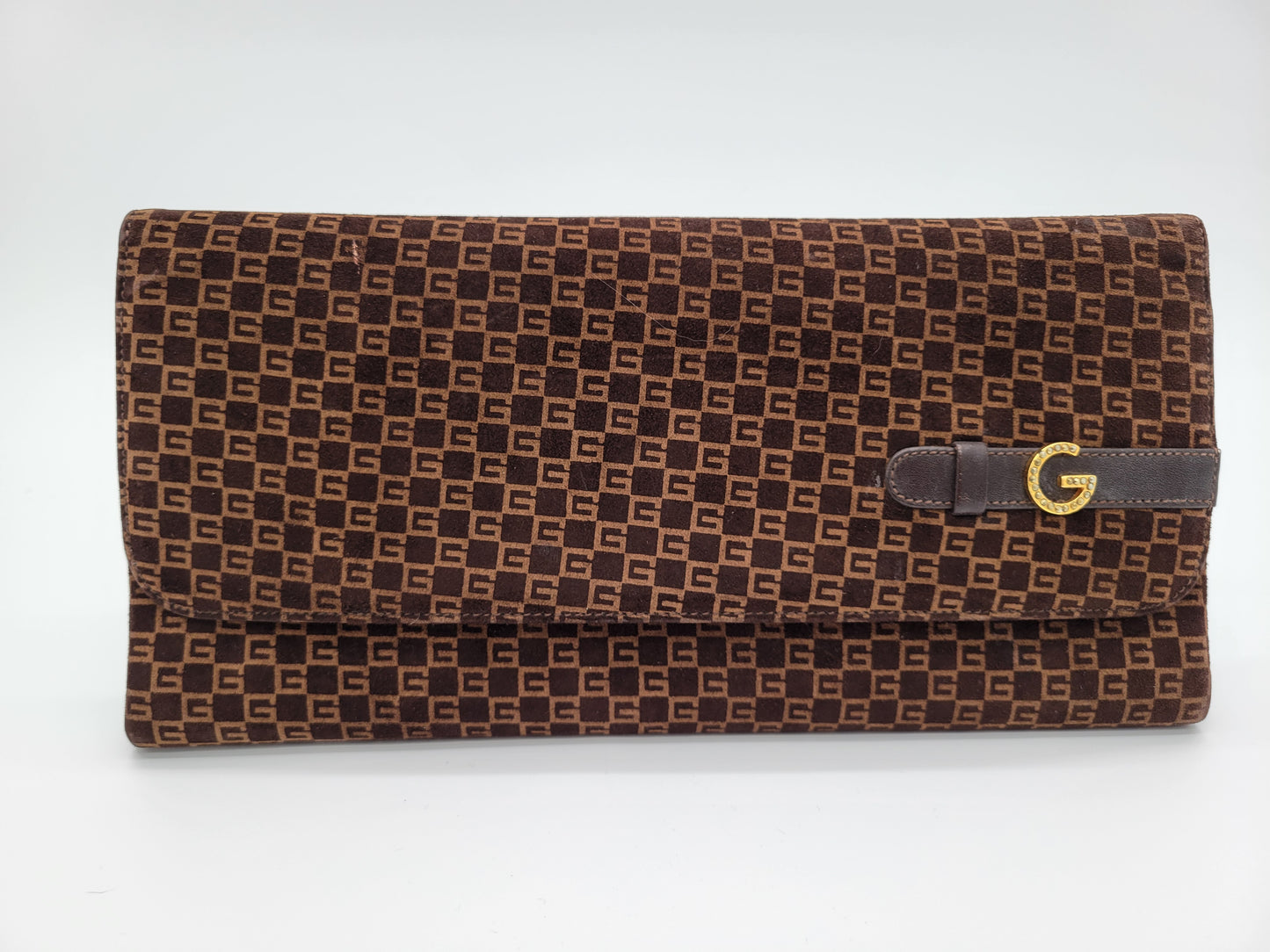 Vintage Gucci "G" Monogram Suede Clutch