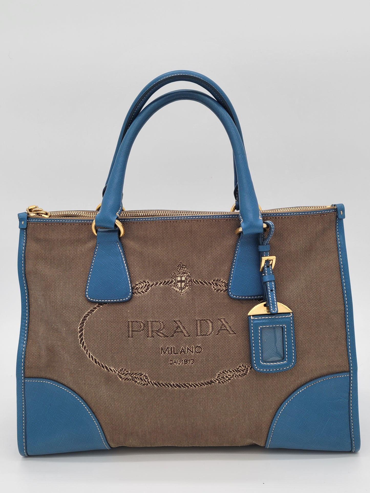 Prada Saffiano Trimmed Canvas Canapa Tote