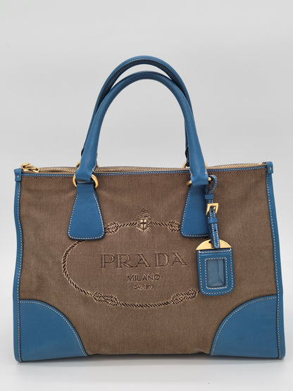 Prada Saffiano Trimmed Canvas Canapa Tote