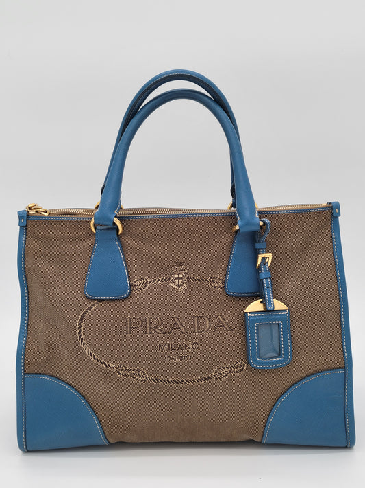 Prada Saffiano Trimmed Canvas Canapa Tote