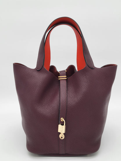 Hermès Picotin 26 GM Prune/Orange Poppy Clemence