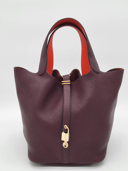 Hermès Picotin 26 GM Prune/Orange Poppy Clemence