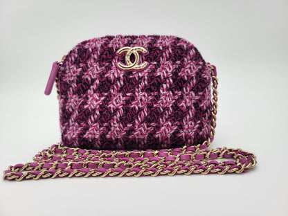 Chanel Purple Tweed Houndstooth Mini Clutch On Chain