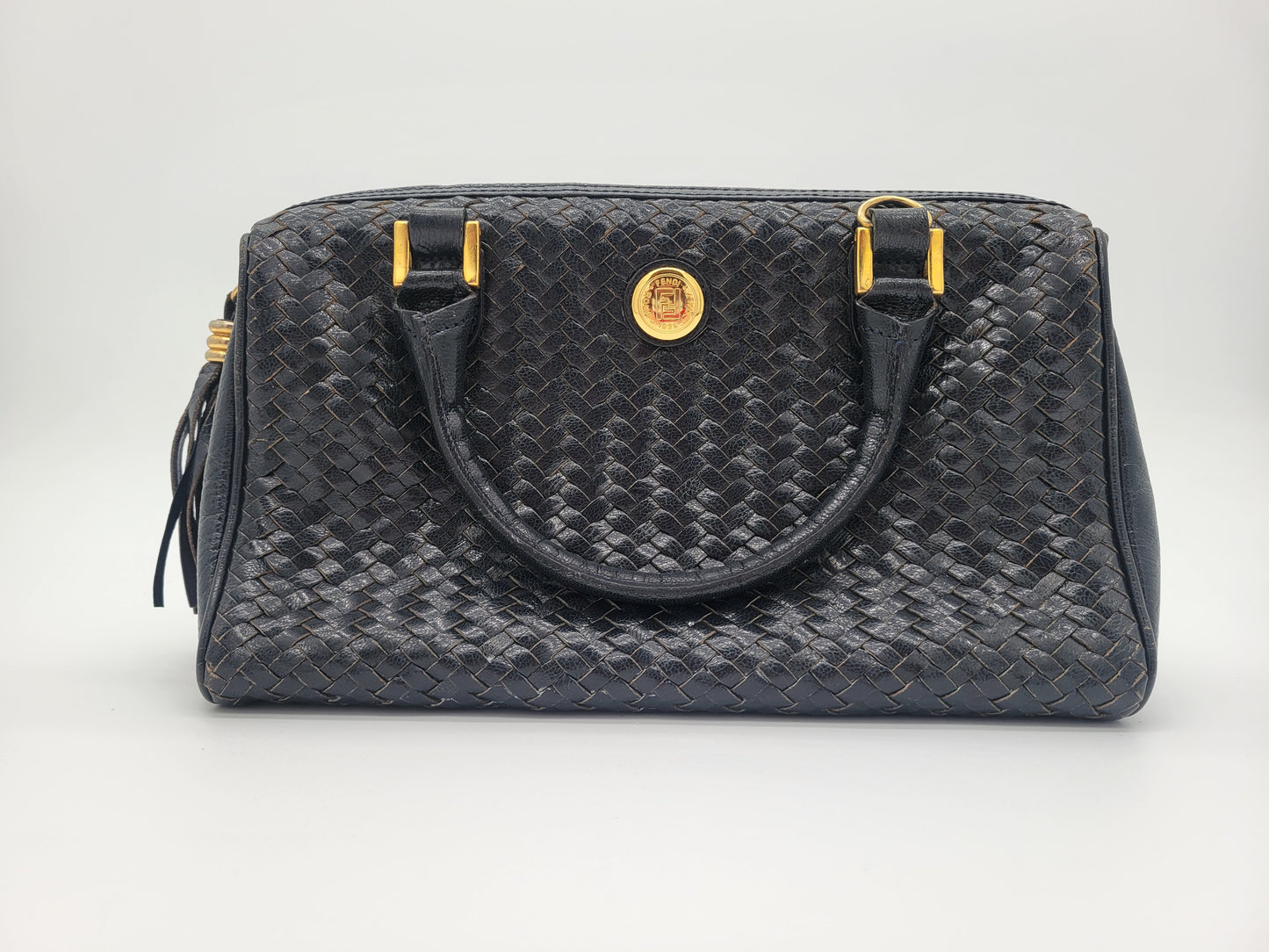 Vintage Fendi Woven Leather Mini Boston Bag