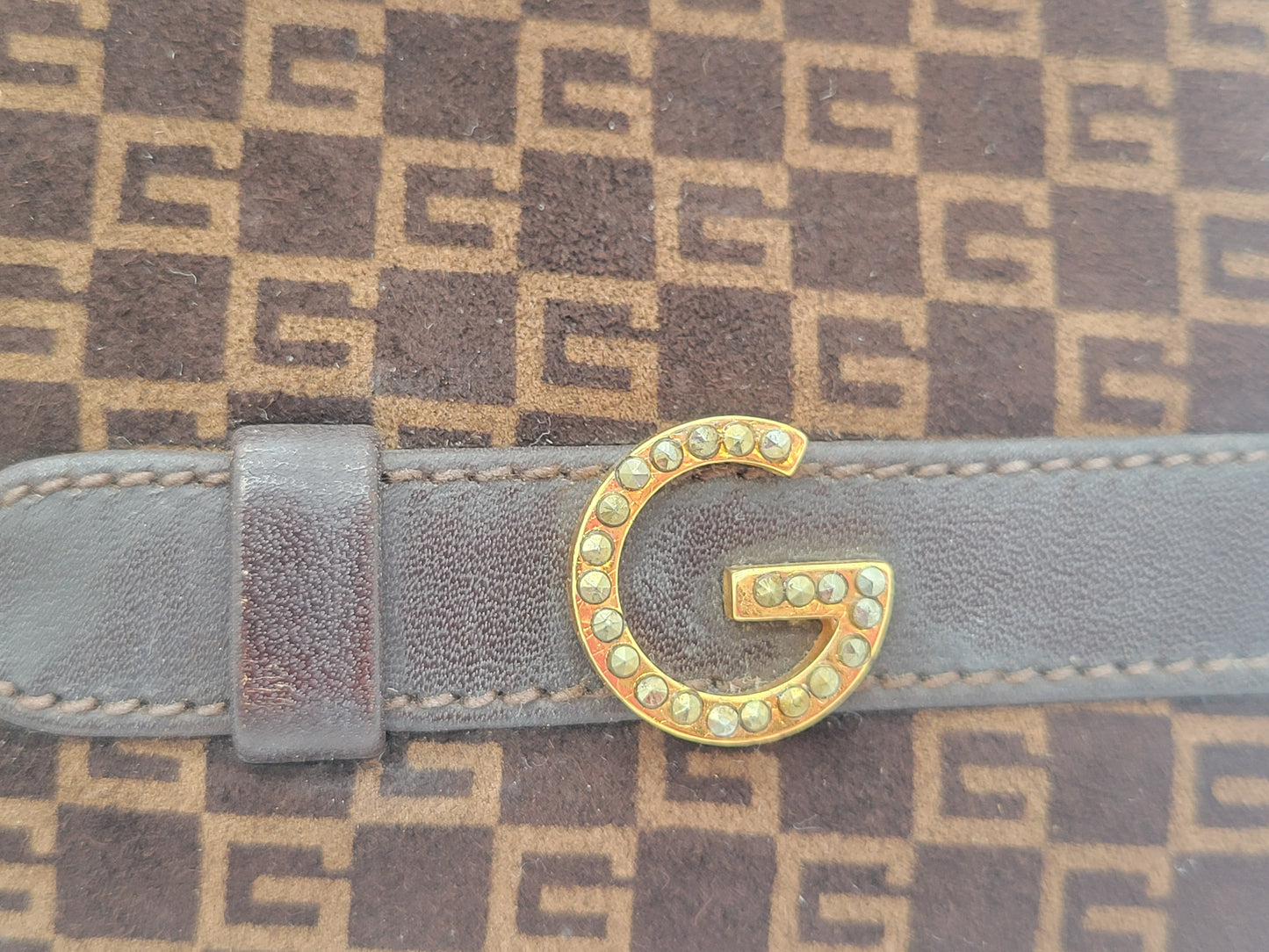 Vintage Gucci "G" Monogram Suede Clutch
