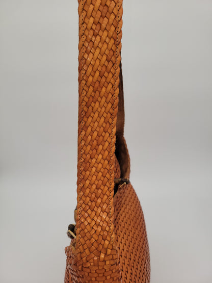 Vintage Tom Ford Gucci Brown Woven Leather Bamboo Handle 2-Way Bag X-Large