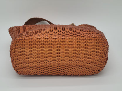 Vintage Tom Ford Gucci Brown Woven Leather Bamboo Handle 2-Way Bag X-Large
