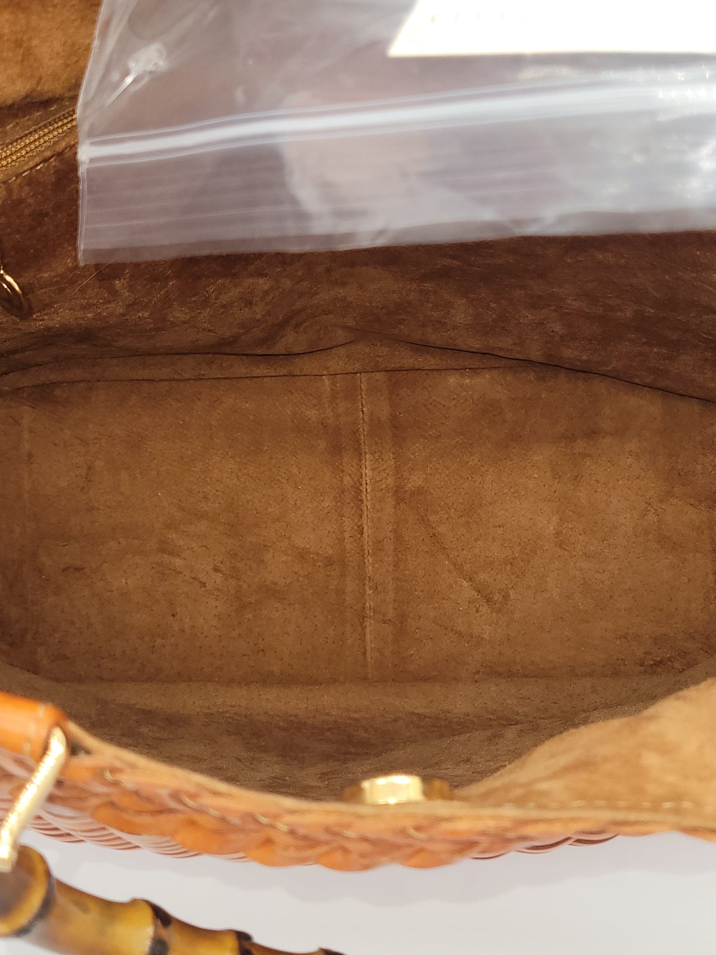 Vintage Tom Ford Gucci Brown Woven Leather Bamboo Handle 2-Way Bag X-Large