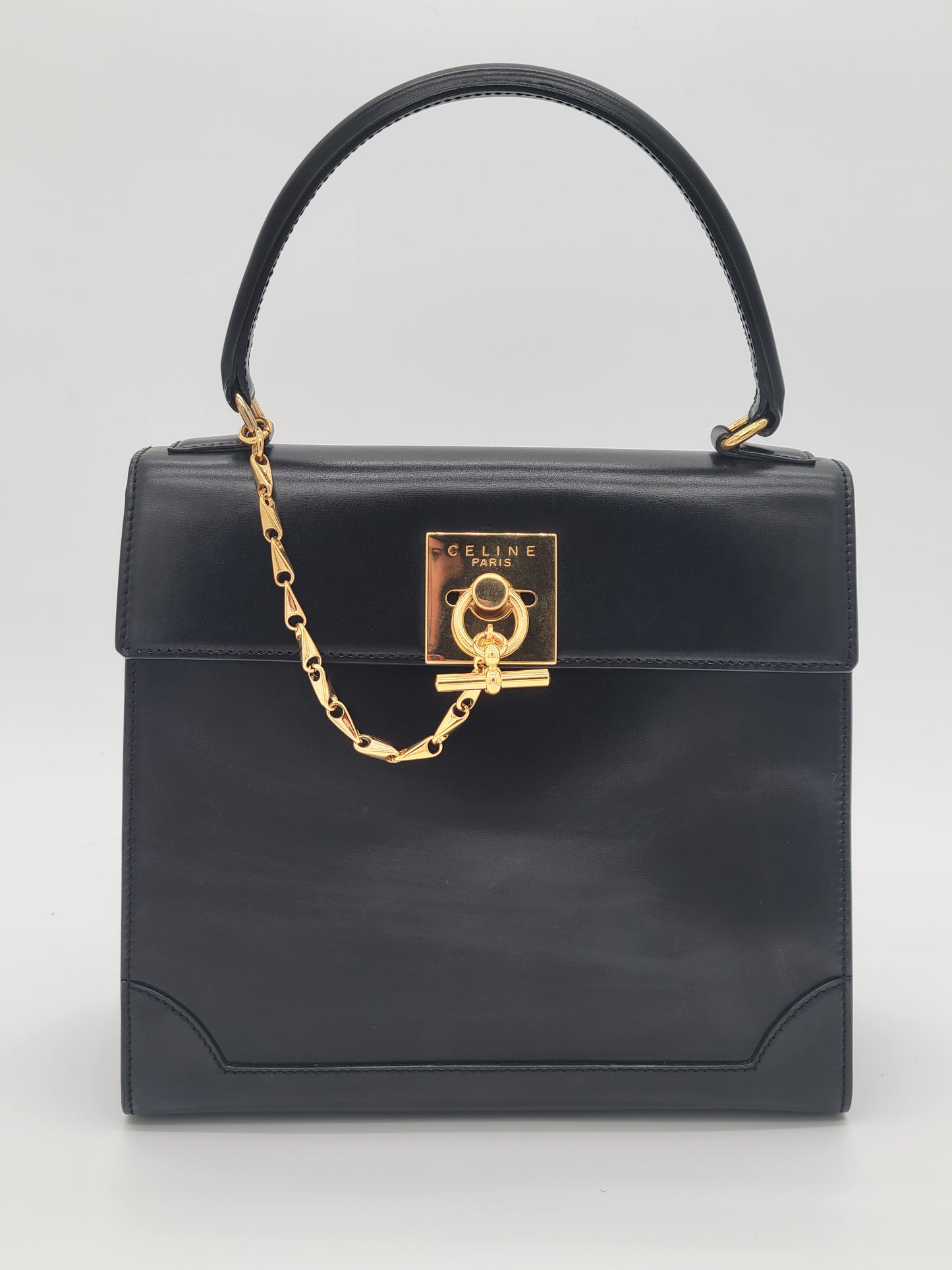 Vintage Céline Paris — Black Box Calf Turnlock Tote
