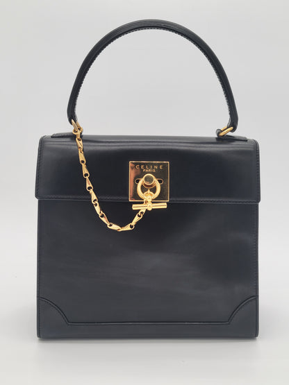 Vintage Céline Paris — Black Box Calf Turnlock Tote