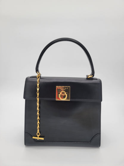 Vintage Céline Paris — Black Box Calf Turnlock Tote