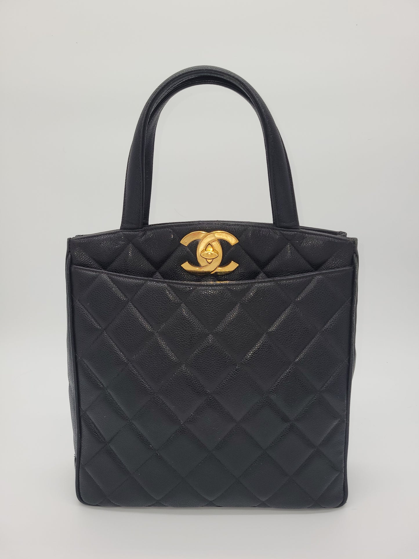 Vintage Chanel — Black Caviar CC Turnlock Tote