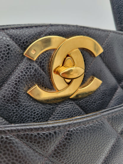 Vintage Chanel — Black Caviar CC Turnlock Tote