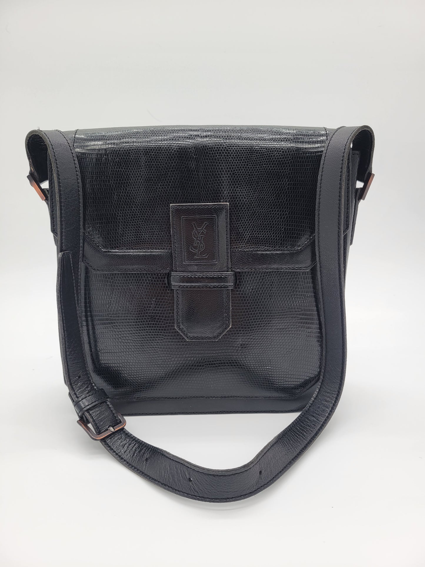 Vintage Yves Saint Laurent Lizard-Embossed Shoulder Bag Original Dustbag & Hang Tag