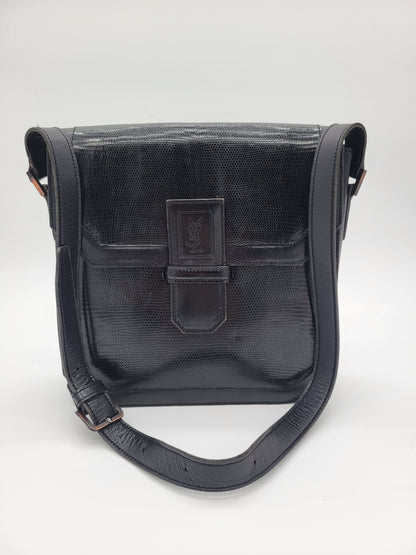 Vintage Yves Saint Laurent Lizard-Embossed Shoulder Bag Original Dustbag & Hang Tag