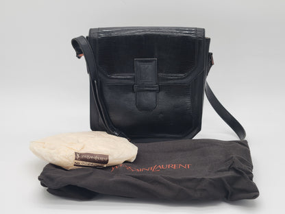 Vintage Yves Saint Laurent Lizard-Embossed Shoulder Bag Original Dustbag & Hang Tag