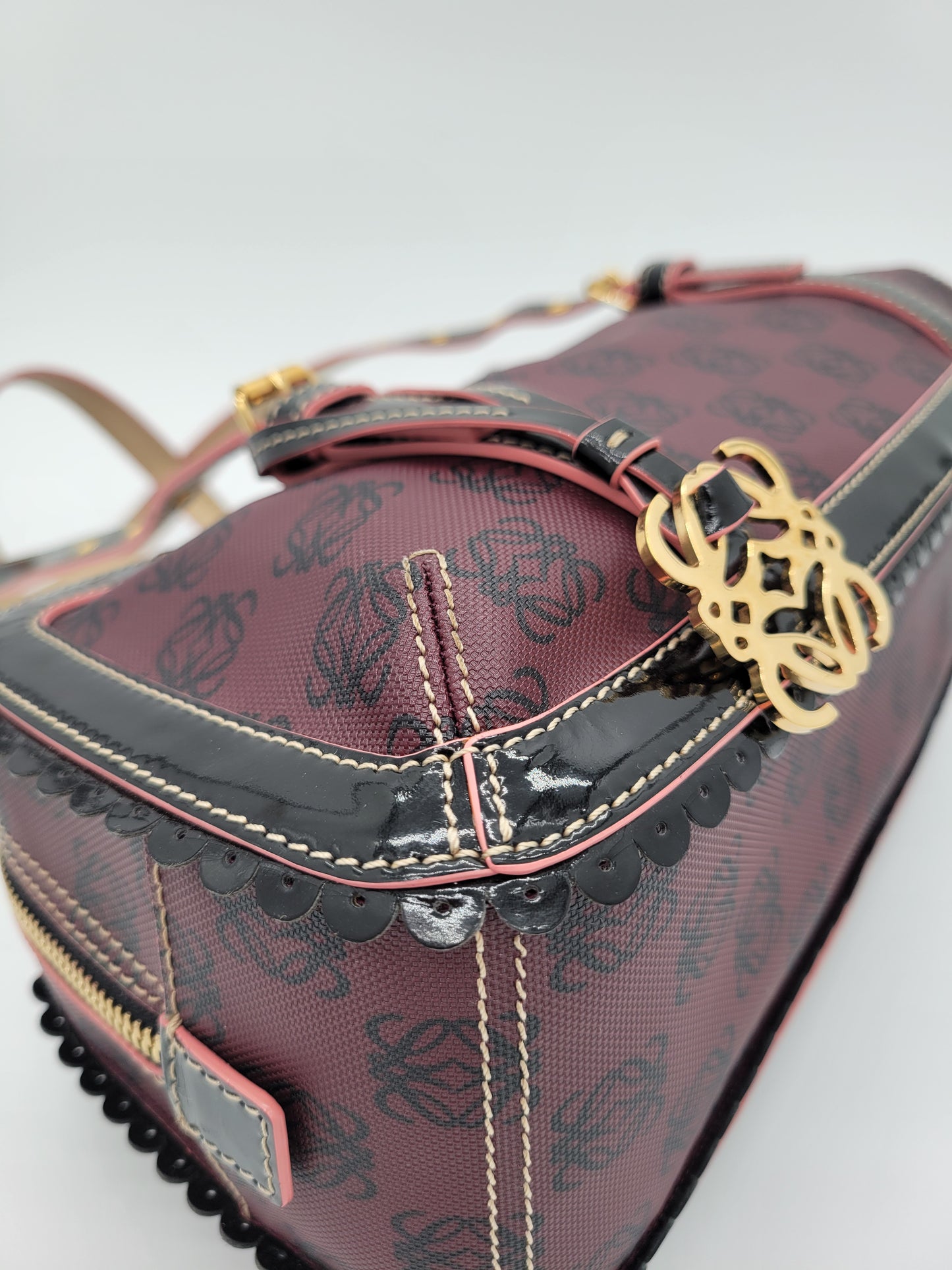 Vintage Loewe Anagram PVC and Patent Leather Satchel