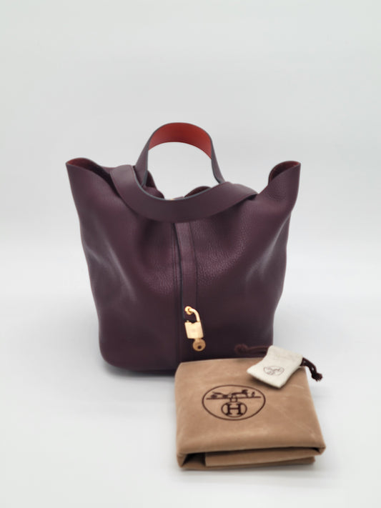 Hermès Picotin 26 GM Prune/Orange Poppy Clemence