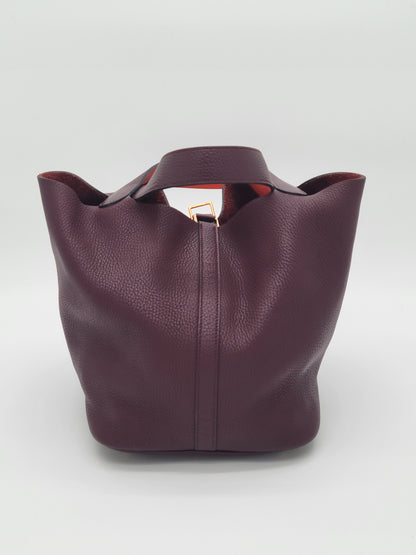 Hermès Picotin 26 GM Prune/Orange Poppy Clemence
