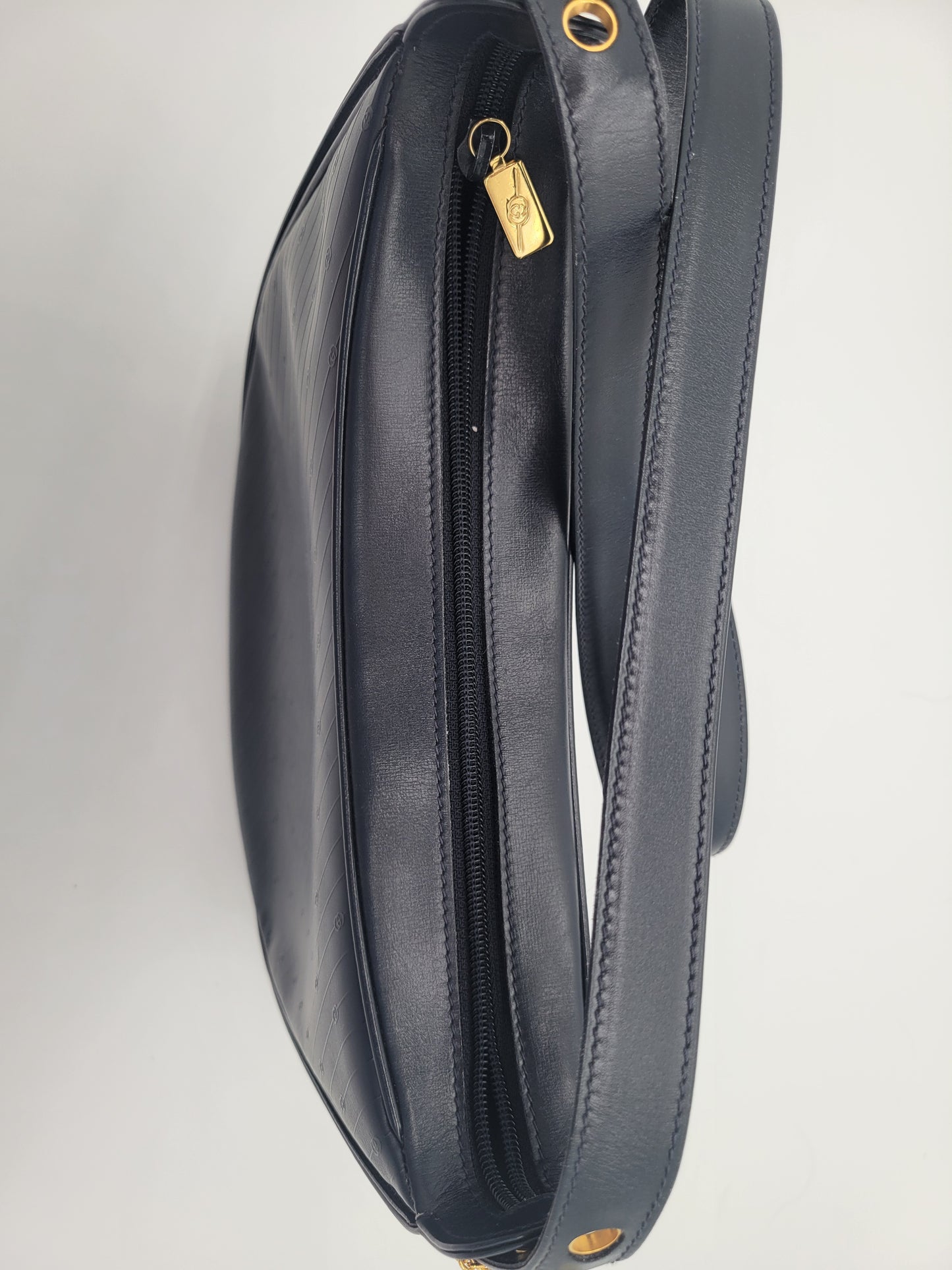 1985 Vintage Gucci Navy Leather Hobo Bag — Crest Stamp