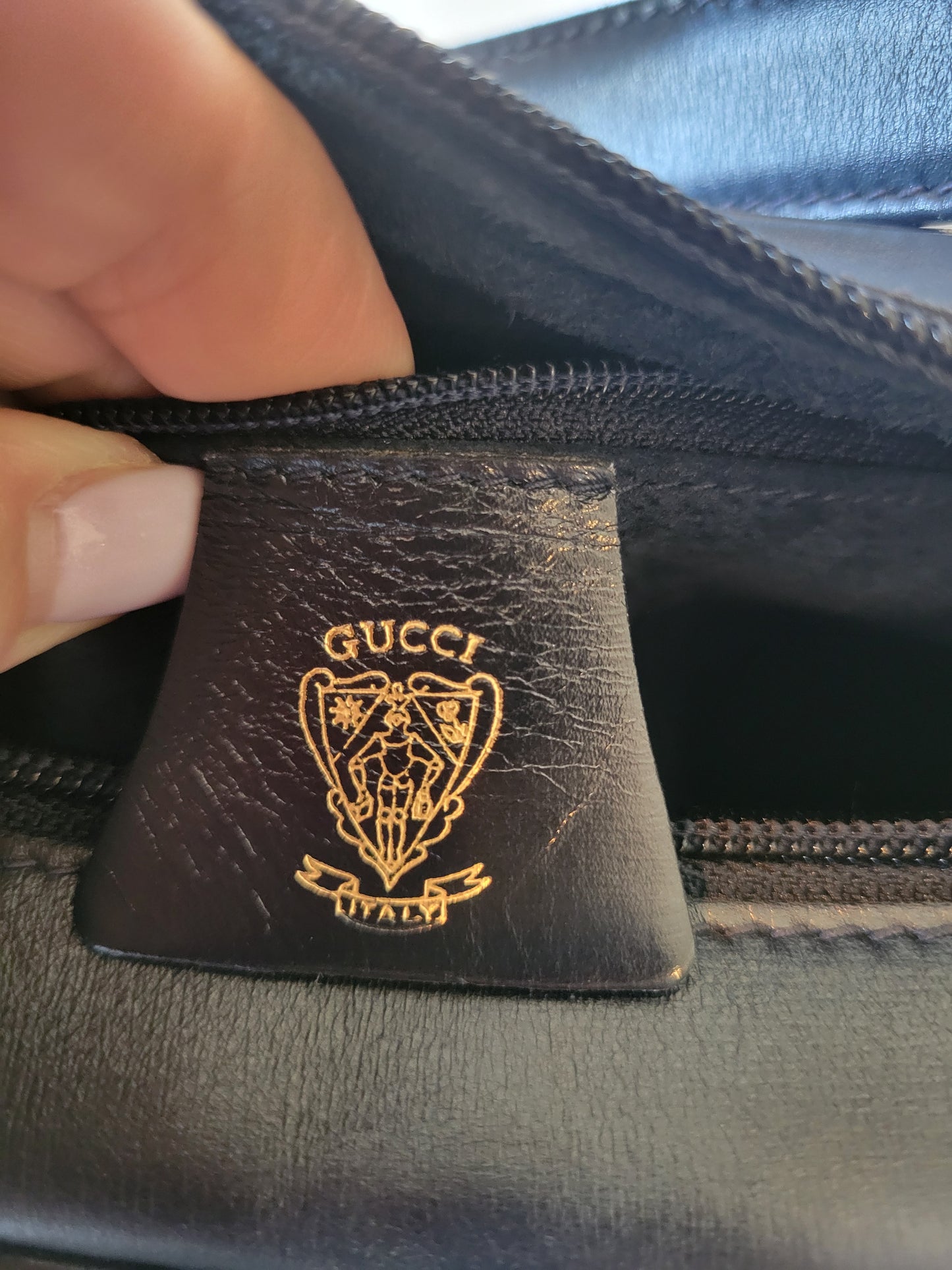 1985 Vintage Gucci Navy Leather Hobo Bag — Crest Stamp