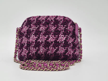 Chanel Purple Tweed Houndstooth Mini Clutch On Chain