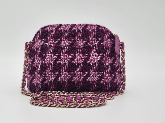 Chanel Purple Tweed Houndstooth Mini Clutch On Chain