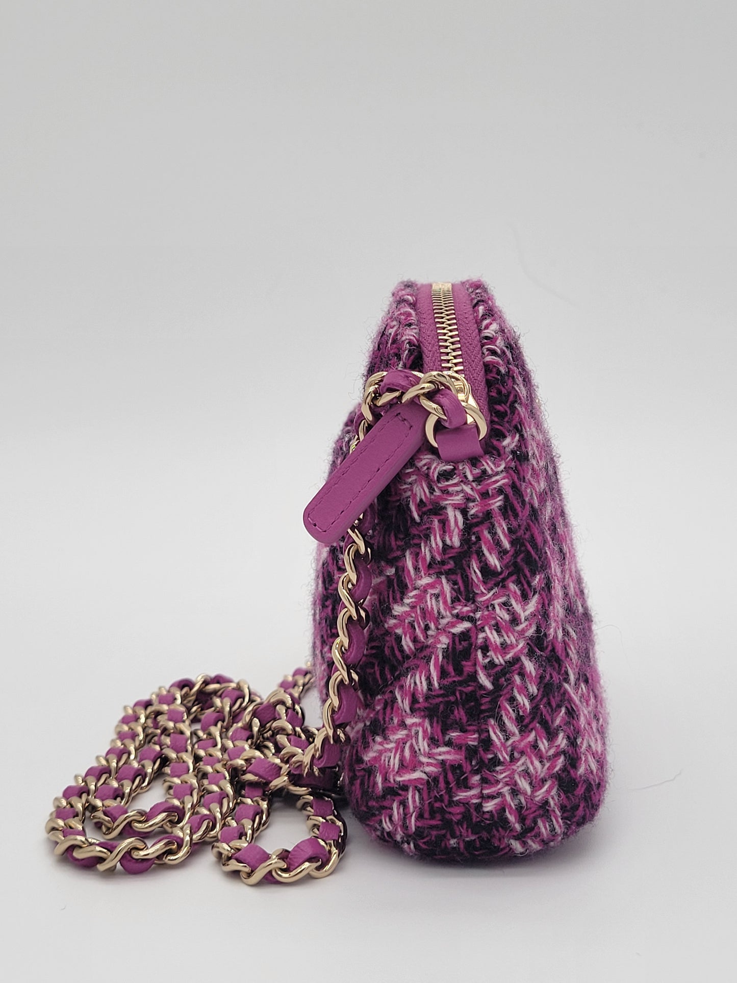 Chanel Purple Tweed Houndstooth Mini Clutch On Chain