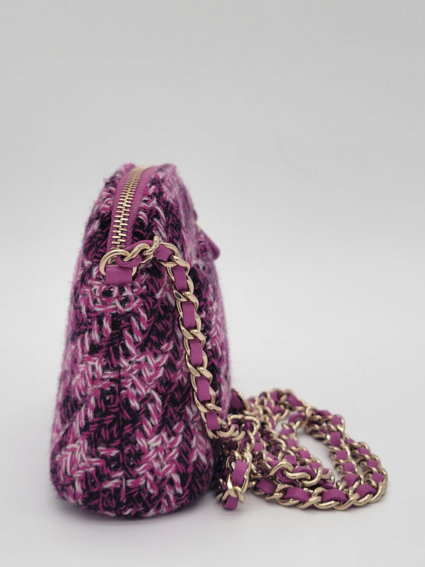 Chanel Purple Tweed Houndstooth Mini Clutch On Chain
