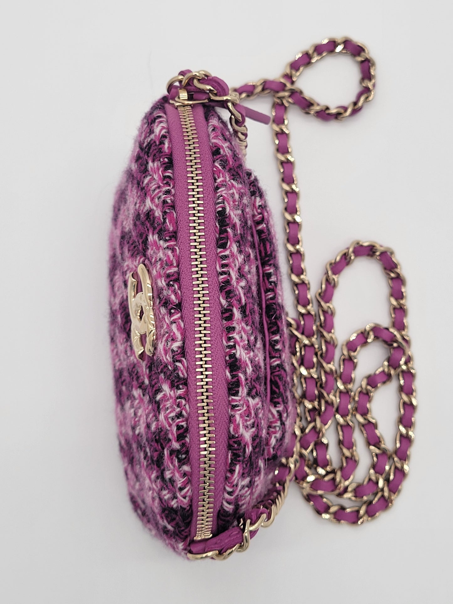Chanel Purple Tweed Houndstooth Mini Clutch On Chain