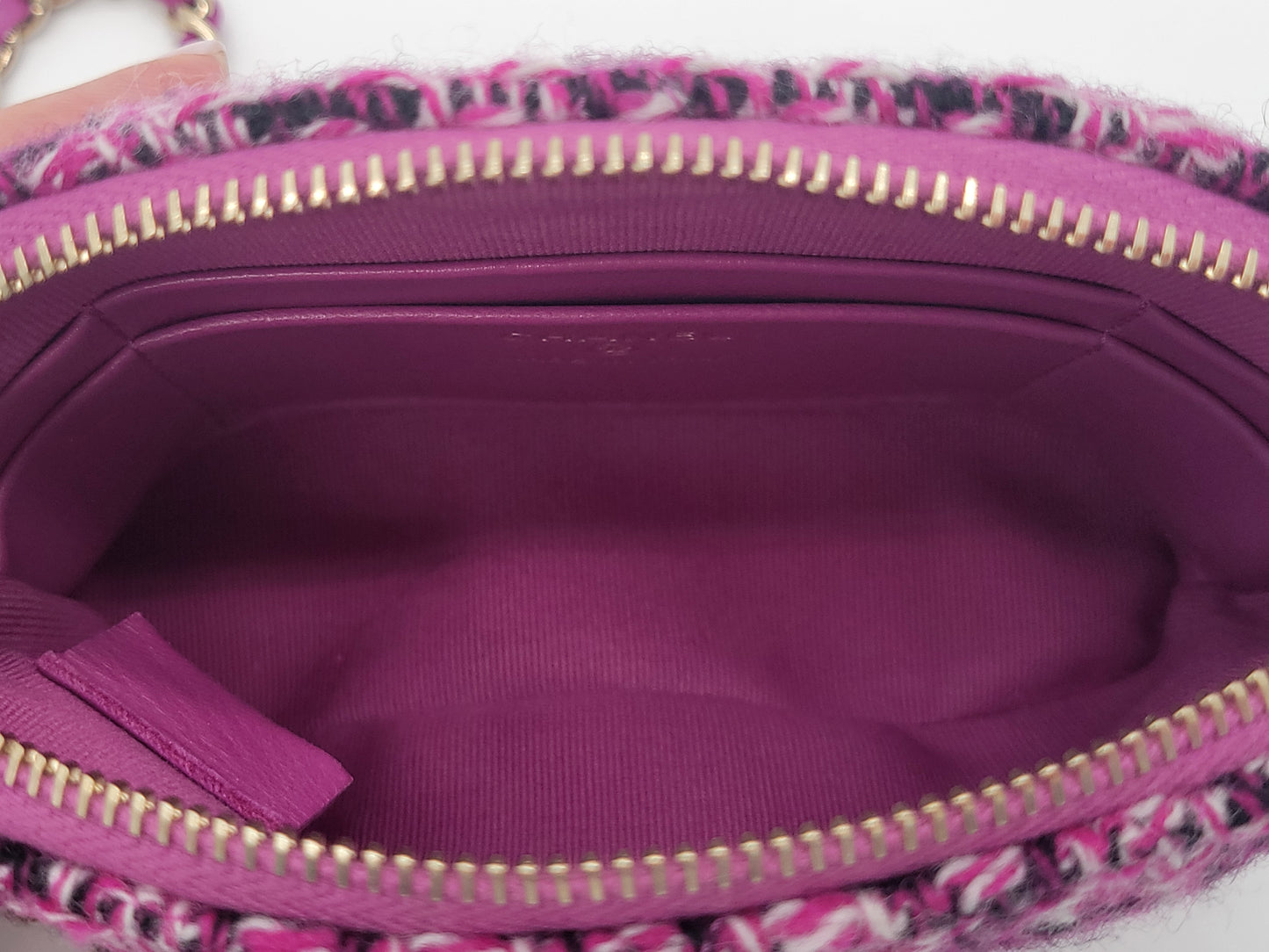 Chanel Purple Tweed Houndstooth Mini Clutch On Chain