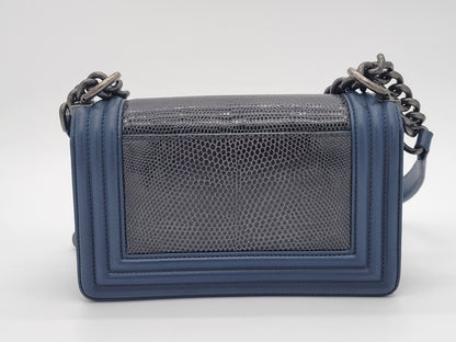 Chanel Small Boy Bag · Navy Lambskin & Black Lizard Exotic