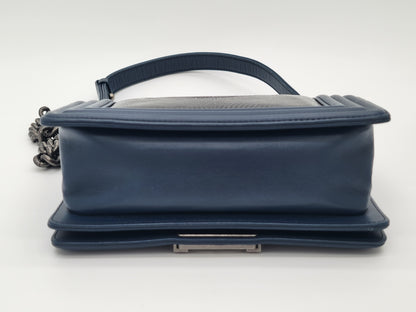 Chanel Small Boy Bag · Navy Lambskin & Black Lizard Exotic