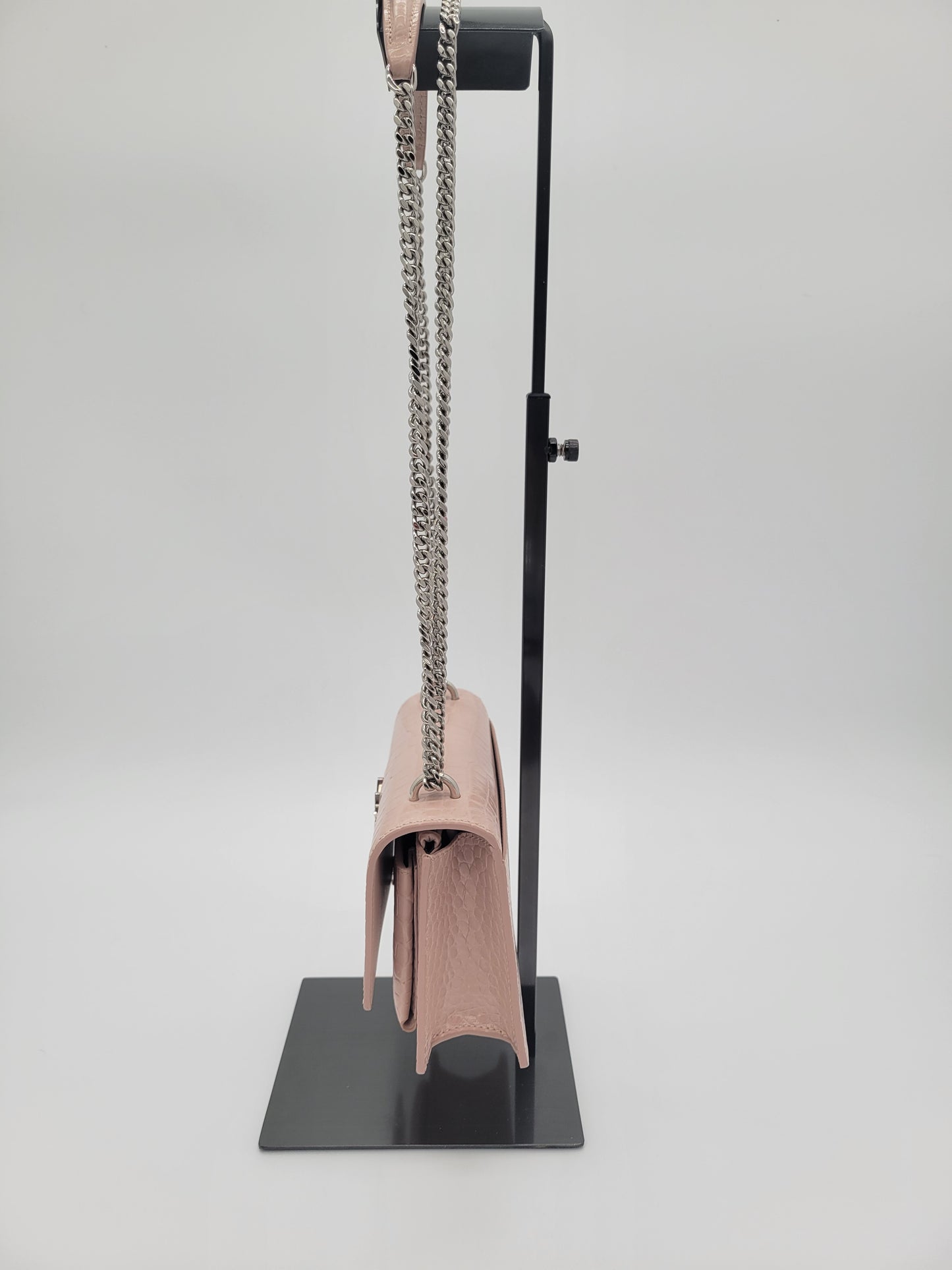 Saint Laurent Sunset Bag in Powder Pink Crocodile-Embossed Leather