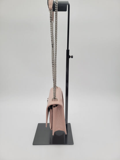 Saint Laurent Sunset Bag in Powder Pink Crocodile-Embossed Leather