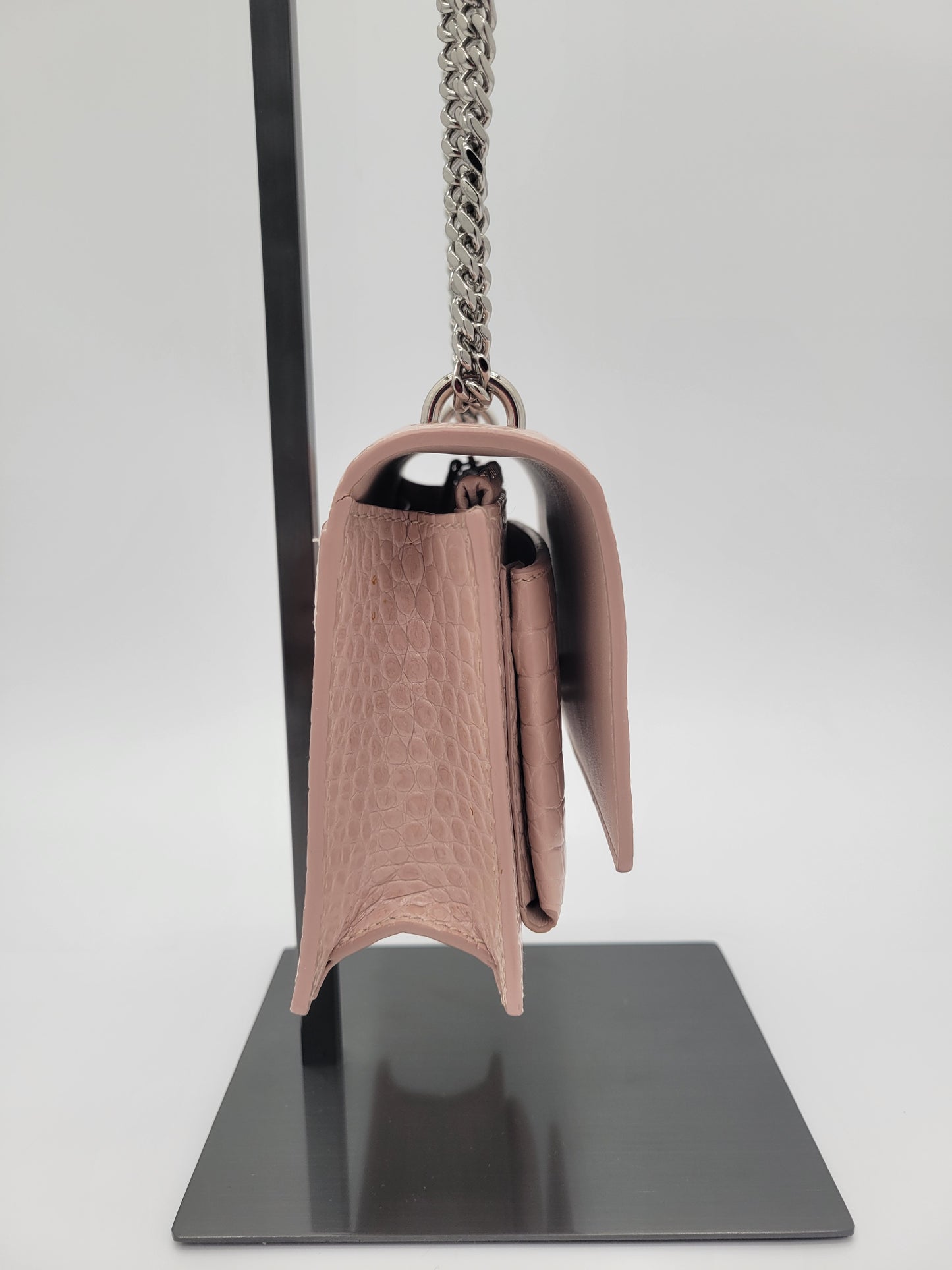 Saint Laurent Sunset Bag in Powder Pink Crocodile-Embossed Leather