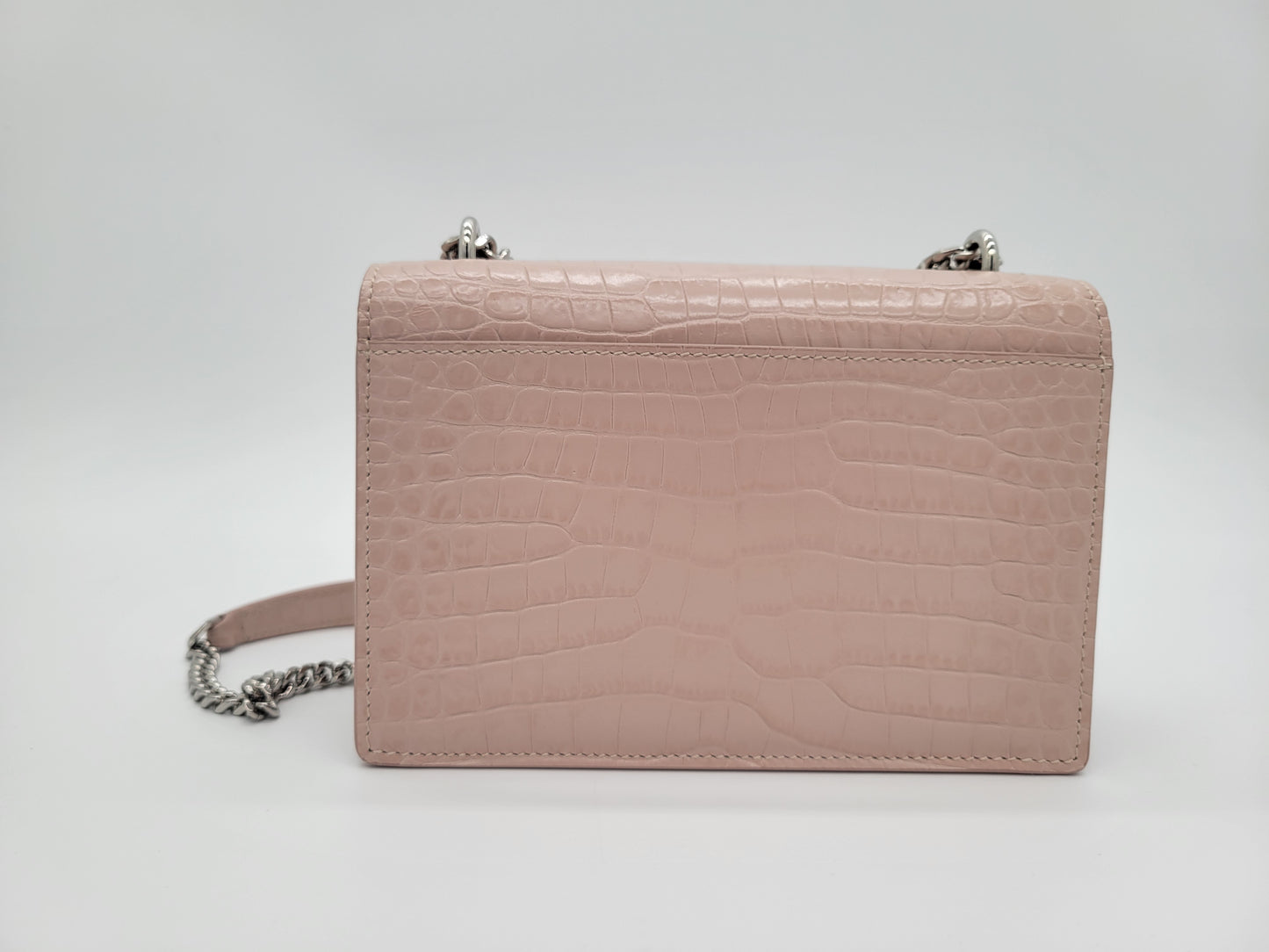 Saint Laurent Sunset Bag in Powder Pink Crocodile-Embossed Leather
