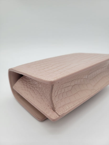 Saint Laurent Sunset Bag in Powder Pink Crocodile-Embossed Leather