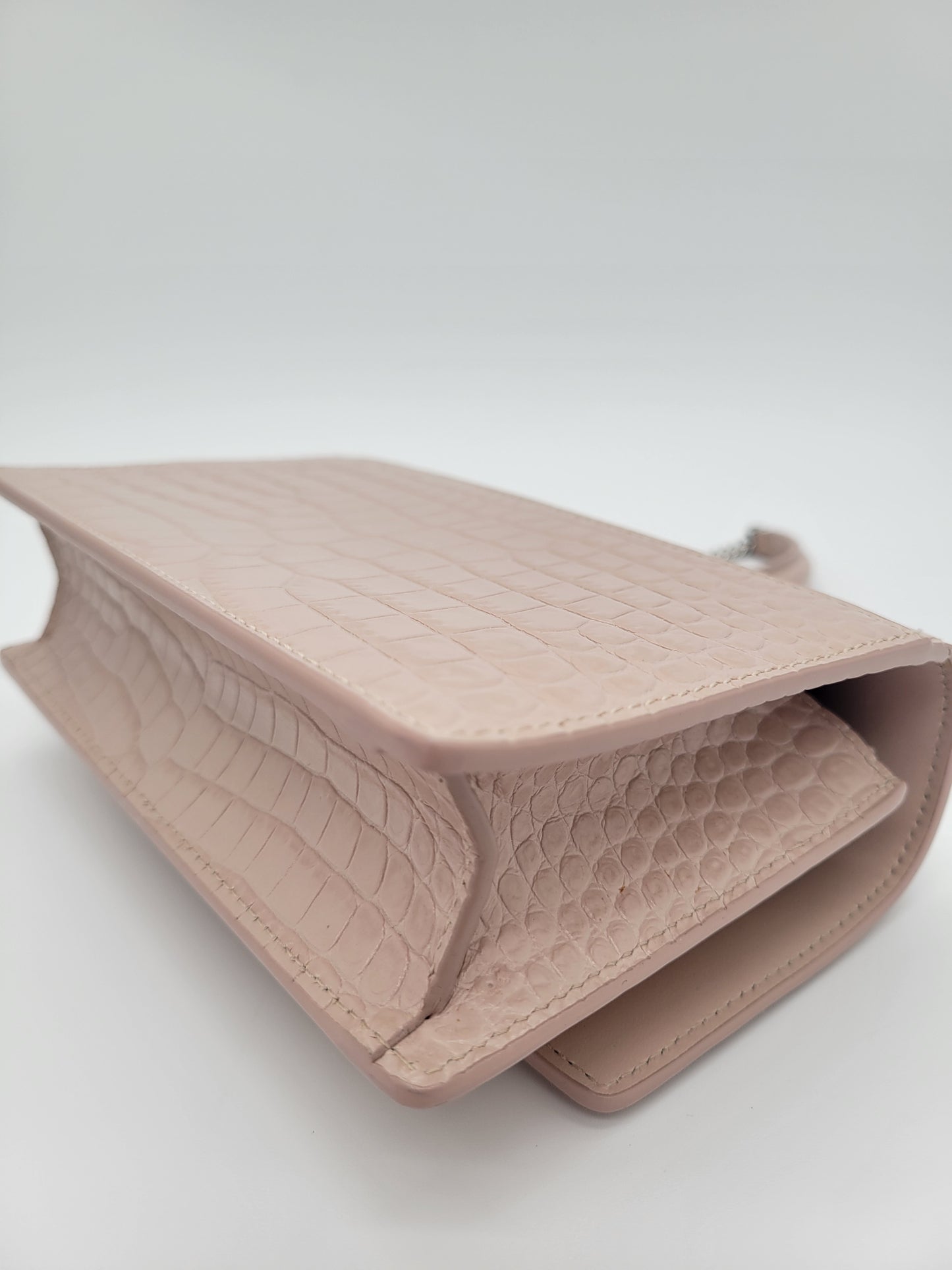 Saint Laurent Sunset Bag in Powder Pink Crocodile-Embossed Leather