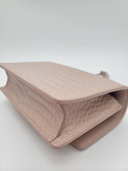 Saint Laurent Sunset Bag in Powder Pink Crocodile-Embossed Leather