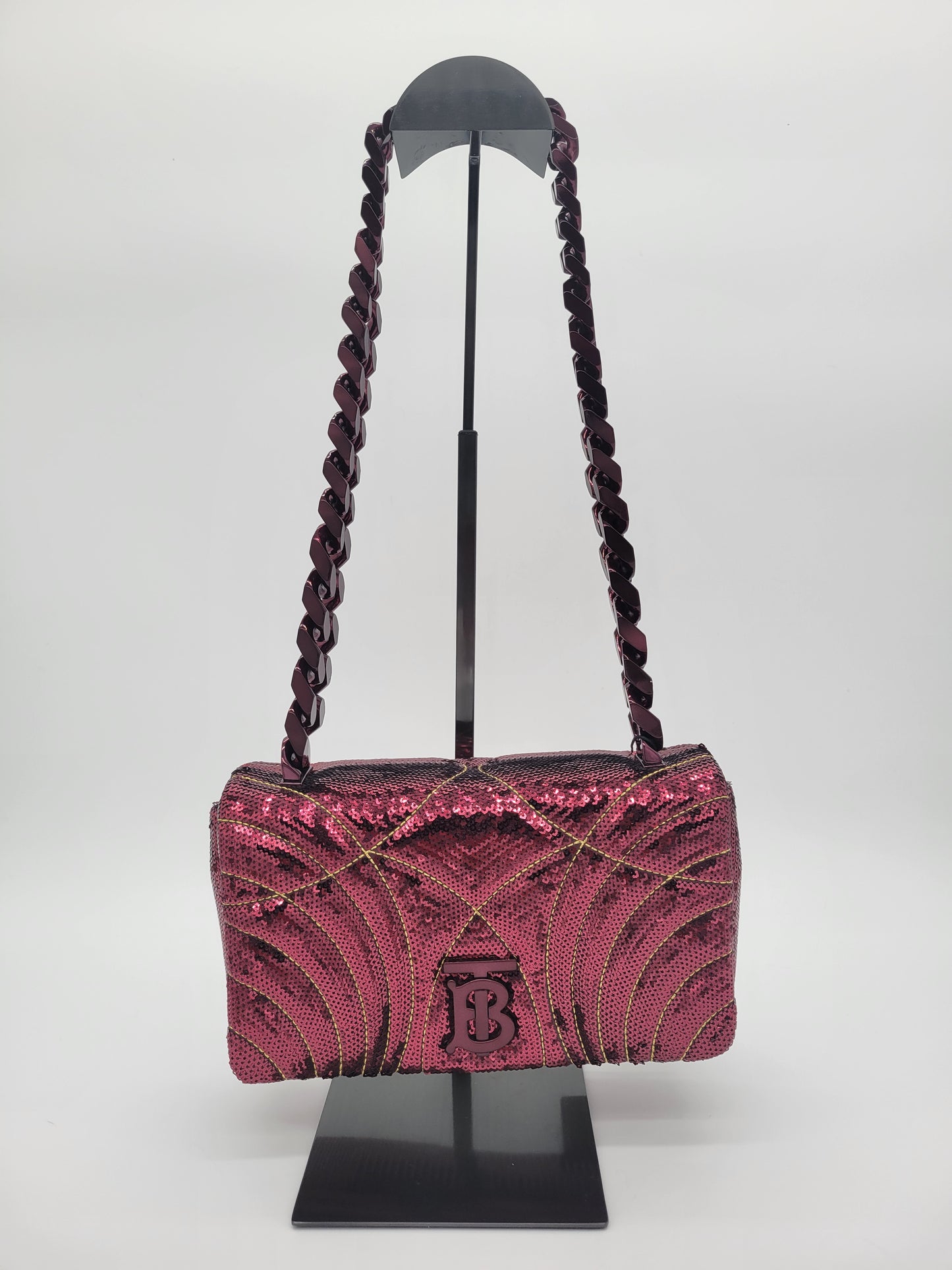 NWT Burberry Small Lola Quilted Sequin Chain Shoulder Bag in Burgundy: Limited Edition